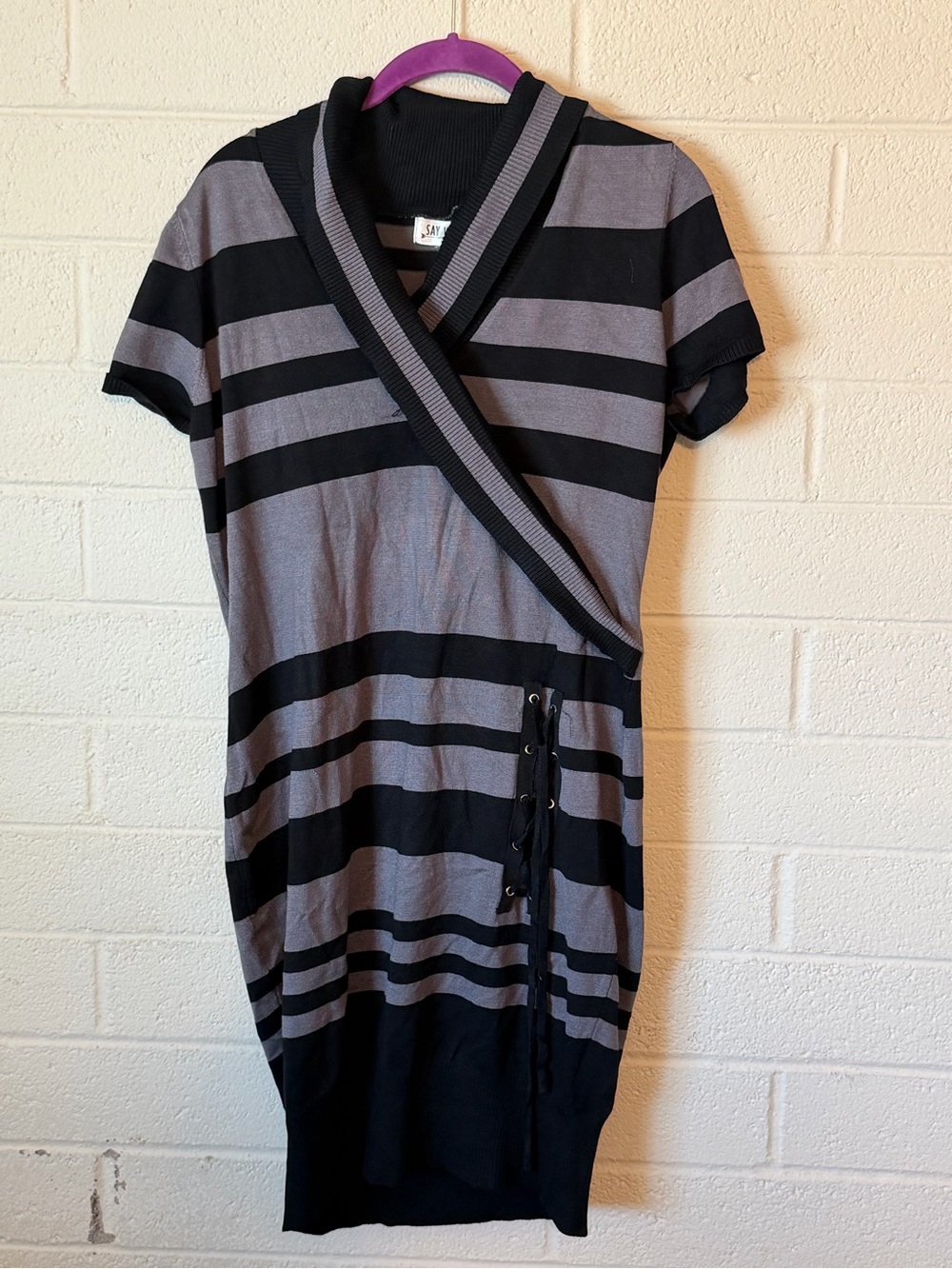 Say What? Black and Gray Striped Midi Sweater Dress